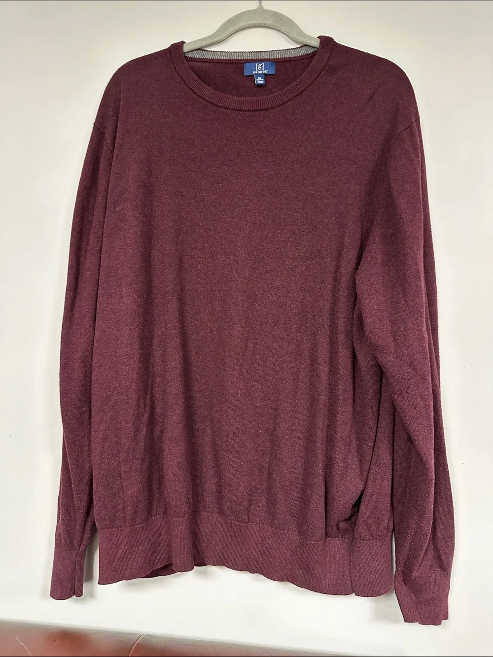Mens George Soft Sweater  Pullover Maroon / Plum Long Sleeve Cotton Blend 2XL